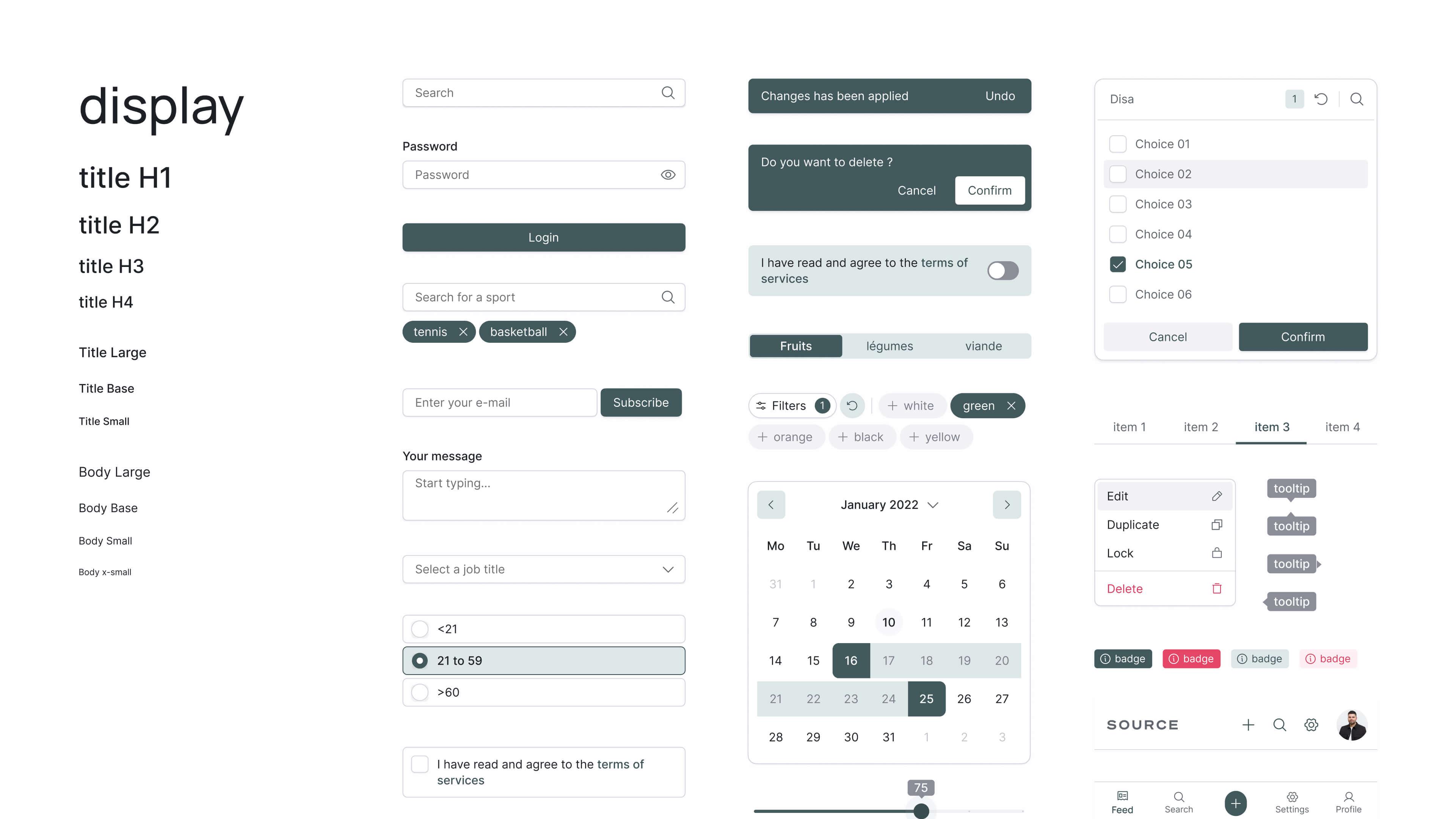 Extract of typescale and components